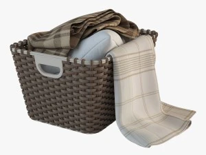 cesta de vime 02 com pano Modelo 3D