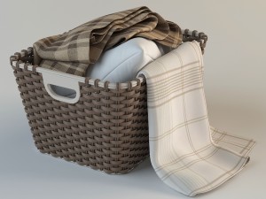 wicker basket 02 with cloth Modello 3D