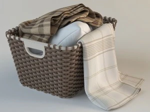 wicker basket 02 with cloth 3D Model