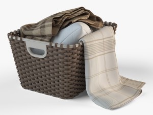 wicker basket 02 with cloth Modello 3D