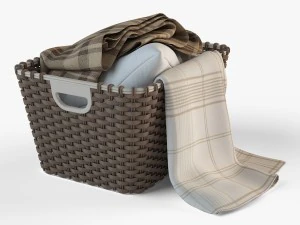 wicker basket 02 with cloth 3D Model