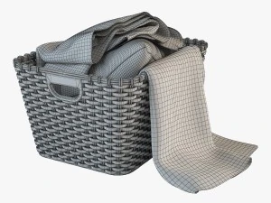 wicker basket 02 with cloth 3D Model