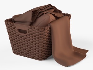 wicker basket 02 with cloth Modello 3D