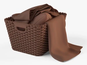 wicker basket 02 with cloth 3D Model