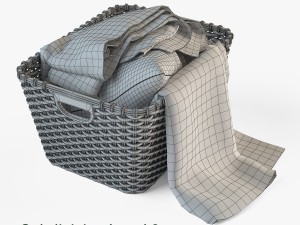 wicker basket 02 with cloth Modello 3D