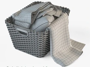 wicker basket 02 with cloth 3D Model