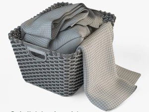 wicker basket 02 with cloth 3D Model