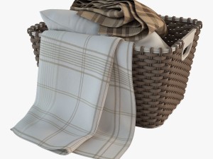 wicker basket 02 with cloth Modello 3D