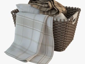 wicker basket 02 with cloth 3D Model
