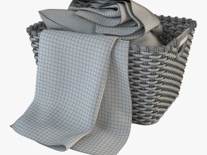 wicker basket 02 with cloth 3D Model
