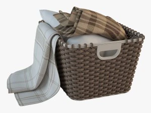 wicker basket 02 with cloth 3D Model