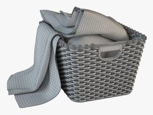 wicker basket 02 with cloth Modello 3D