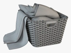 wicker basket 02 with cloth 3D Model
