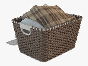 wicker basket 02 with cloth Modello 3D