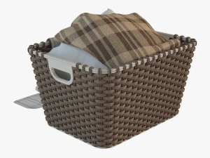 wicker basket 02 with cloth 3D Model