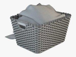 wicker basket 02 with cloth 3D Model