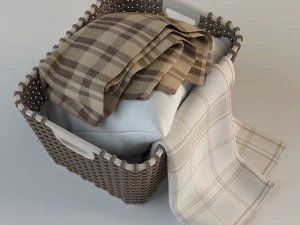 wicker basket 02 with cloth 3D Model