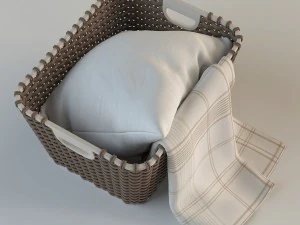 wicker basket 02 with cloth 3D Model