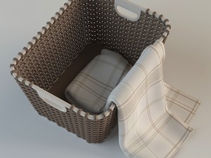 wicker basket 02 with cloth Modello 3D