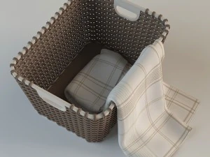 wicker basket 02 with cloth 3D Model