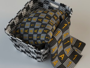 wicker basket 02 with cloth Modello 3D