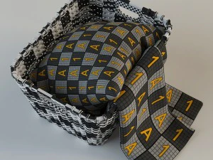 wicker basket 02 with cloth 3D Model