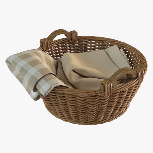 wicker basket 03 with cloth Modelo 3D .c4d .max .obj .3ds .fbx .stl .blend 