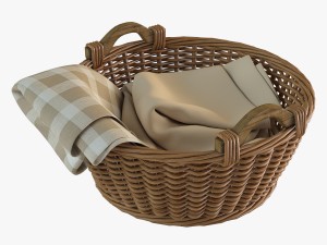 wicker basket 03 with cloth 3D Model