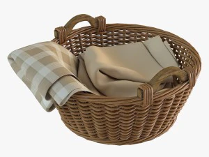 cesta de vime 03 com pano Modelo 3D