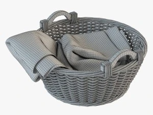 wicker basket 03 with cloth 3D Model