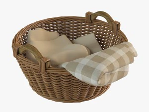 wicker basket 03 with cloth 3D Model
