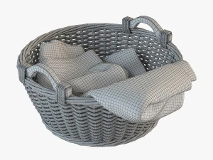 wicker basket 03 with cloth 3D Model