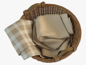 wicker basket 03 with cloth 3D Model