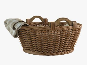 wicker basket 03 with cloth 3D Model