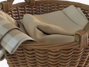 wicker basket 03 with cloth 3D Model