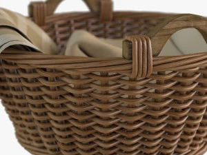 wicker basket 03 with cloth 3D Model