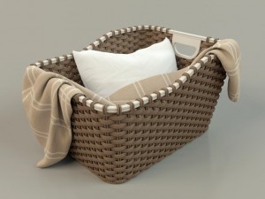 wicker basket 01 with cloth Model 3D