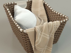 wicker basket 01 with cloth Model 3D