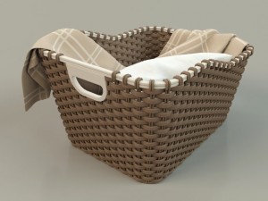wicker basket 01 with cloth Model 3D