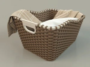 cesta de vime 01 com pano Modelo 3D