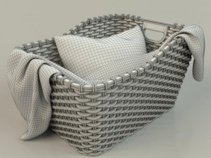 wicker basket 01 with cloth Model 3D
