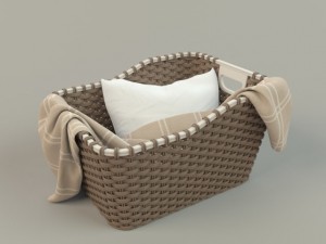 wicker basket 01 with cloth Model 3D