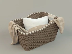 cesta de vime 01 com pano Modelo 3D