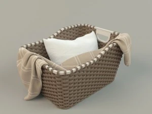 cesta de vime 01 com pano Modelo 3D