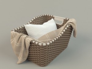 wicker basket 01 with cloth Model 3D