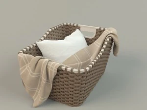 cesta de vime 01 com pano Modelo 3D
