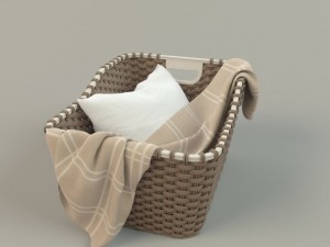 wicker basket 01 with cloth Model 3D