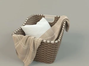 cesta de vime 01 com pano Modelo 3D