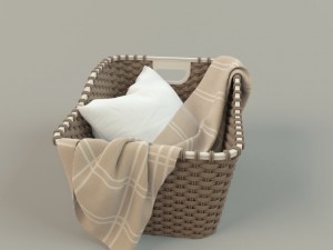 wicker basket 01 with cloth Model 3D