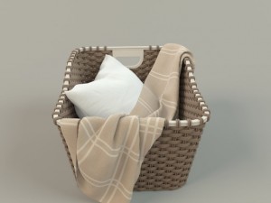 wicker basket 01 with cloth Model 3D